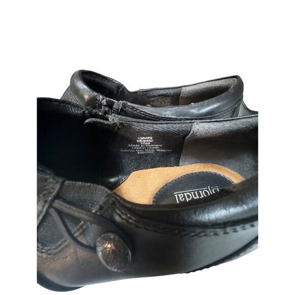 Bjorndal Womens Black Leather Slip-On Shoes With Button Accent & Cushioned Footb - Picture 2 of 7